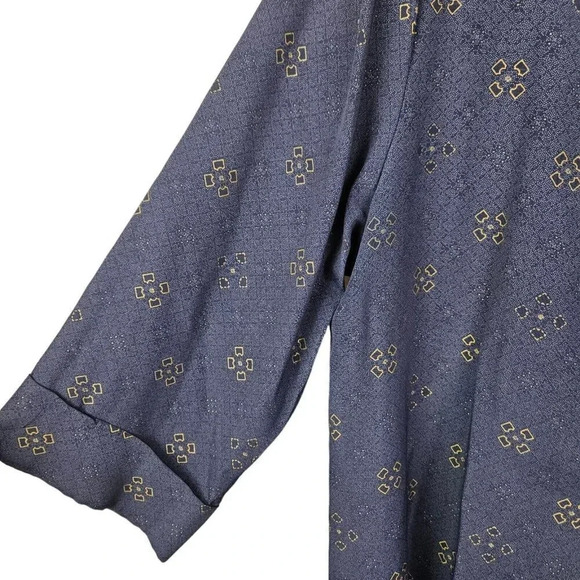 Vintage‎ J.B.S. Ltd Blue Patterned 3/4 Sleeve Tunic Button Front Womens Size 14P - Picture 2 of 11